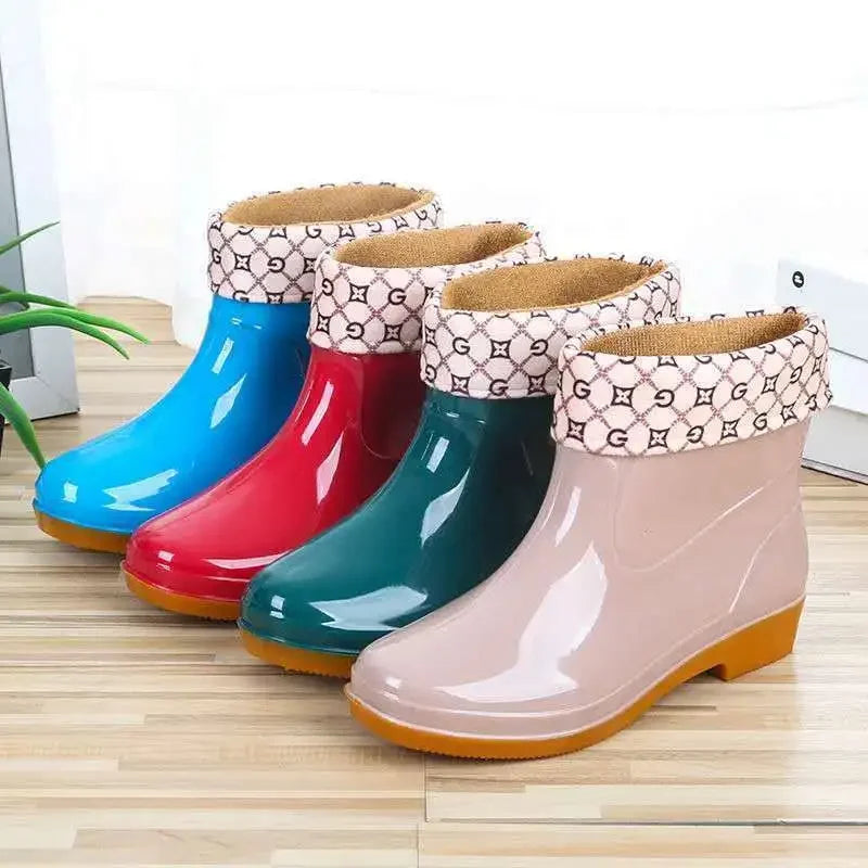 Botas de lluvia de manga corta para mujer, antideslizantes, con forro de algodón y forro polar, para adultos y trabajo de cocina. 