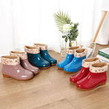 Botas de lluvia de manga corta para mujer, antideslizantes, con forro de algodón y forro polar, para adultos y trabajo de cocina. 