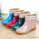 Botas de lluvia de manga corta para mujer, antideslizantes, con forro de algodón y forro polar, para adultos y trabajo de cocina. 