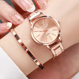 Women's Fashion Casual Watch Simple Stainless Steel Quartz Watch Love Bracelet 2 Pieces Set Temperament Wearing Style 