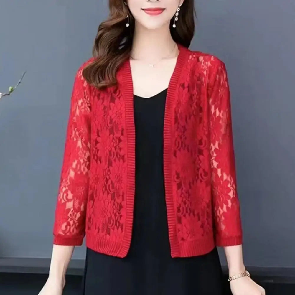 Moda feminina verão renda cardigan sheer m a 4xl feminino curto renda cardigan senhoras verão topo cobrir