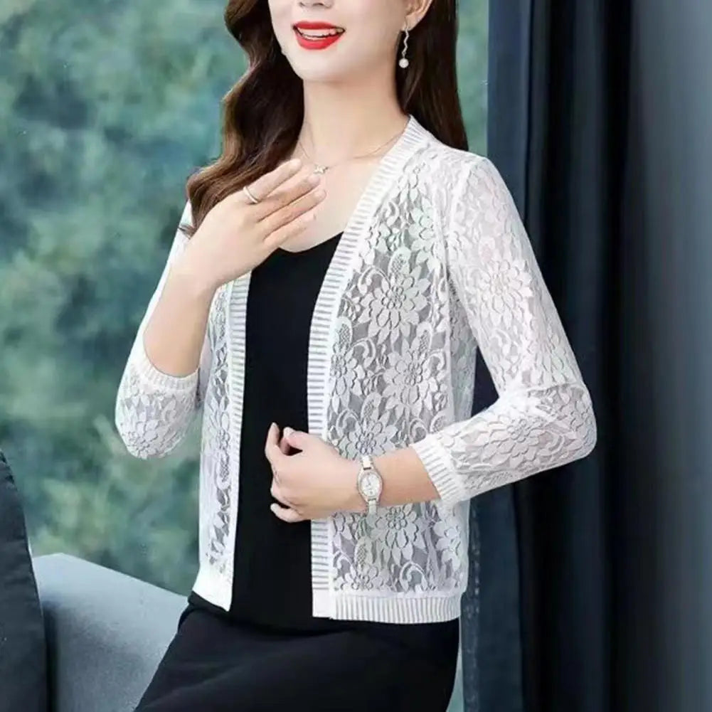 Fashion Women Summer Lace Cardigan Sheer Ma 4xl Women Short Lace Cardigan Ladies Summer Top Cover Up 