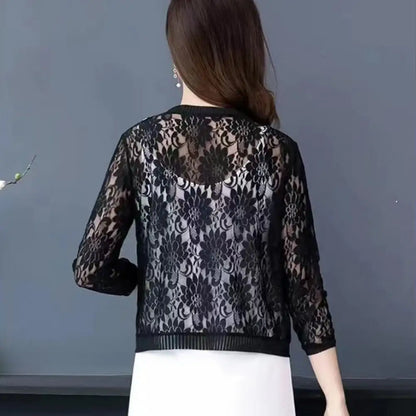 Fashion Women Summer Lace Cardigan Sheer Ma 4xl Women Short Lace Cardigan Ladies Summer Top Cover Up 