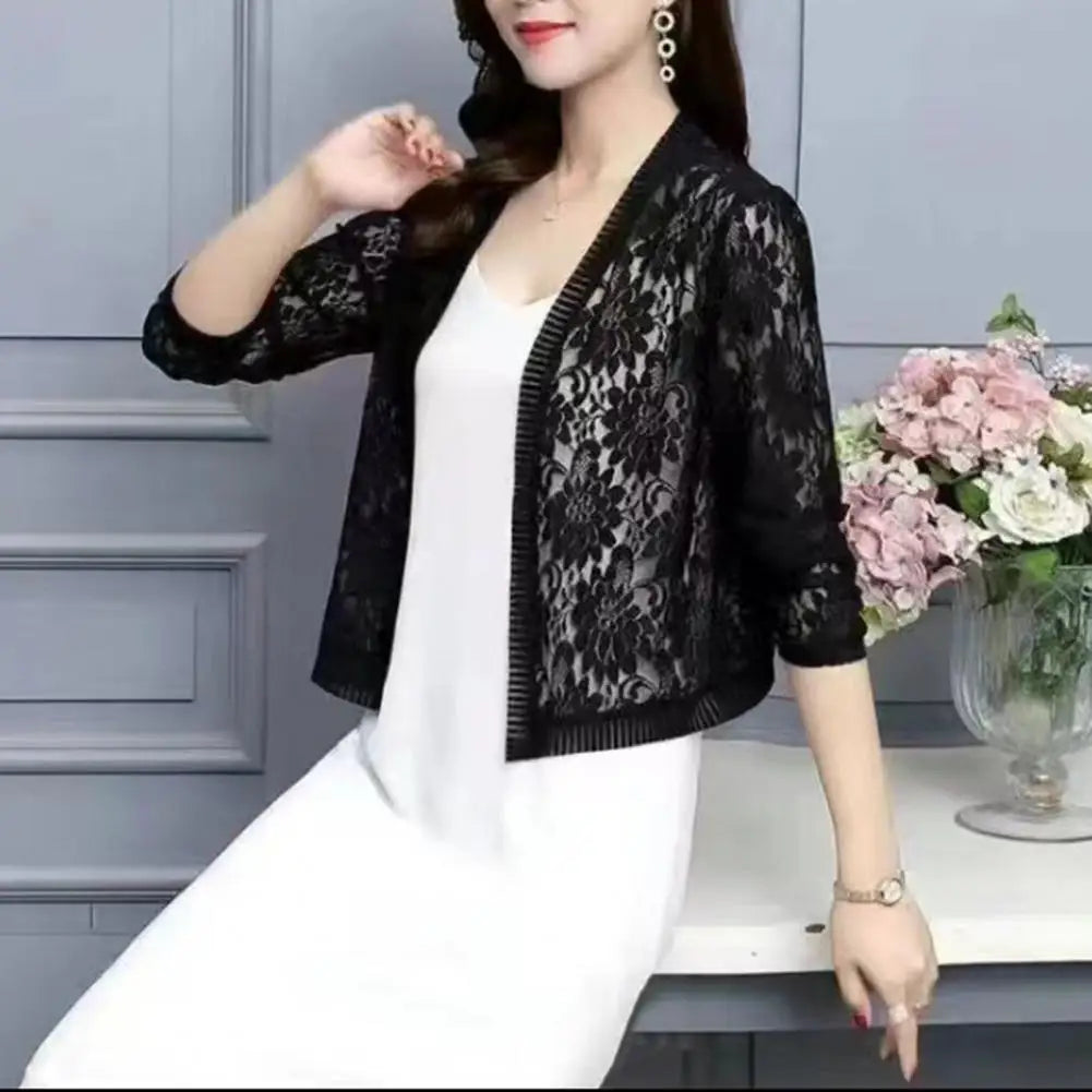 Fashion Women Summer Lace Cardigan Sheer Ma 4xl Women Short Lace Cardigan Ladies Summer Top Cover Up 