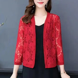 Moda feminina verão renda cardigan sheer m a 4xl feminino curto renda cardigan senhoras verão topo cobrir