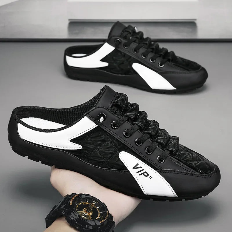 Moda metade chinelos planos sapatos casuais para homens clássico verão chinelos homem apartamentos concisos tênis masculinos deslizamento-em chinelos masculinos