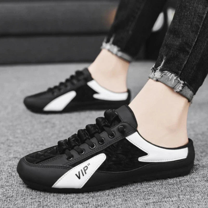 Moda metade chinelos planos sapatos casuais para homens clássico verão chinelos homem apartamentos concisos tênis masculinos deslizamento-em chinelos masculinos