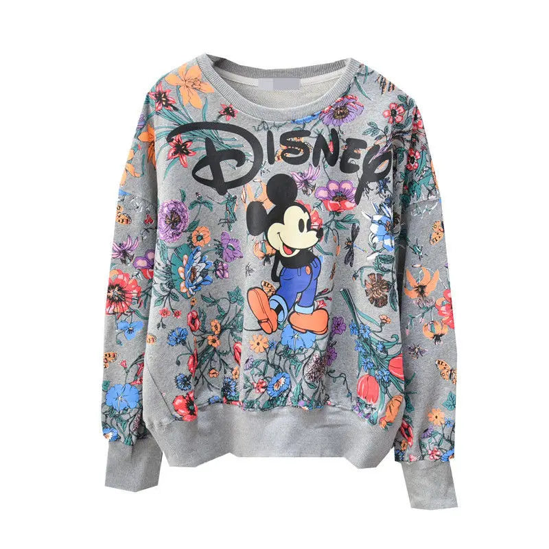 Women Mickey Mouse Print Long Sleeve Sweatshirt Korean Style Cartoon Hoodies Harajuku Casual Tops Autumn Spring Clothes New 