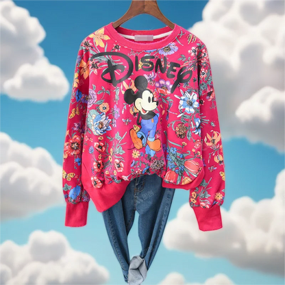 Women Mickey Mouse Print Long Sleeve Sweatshirt Korean Style Cartoon Hoodies Harajuku Casual Tops Autumn Spring Clothes New 