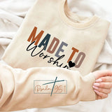 Moletom gola redonda com letras impressas, mangas compridas, pulôveres engraçados, casual e roupa cristã, feito para adorar, outono e inverno