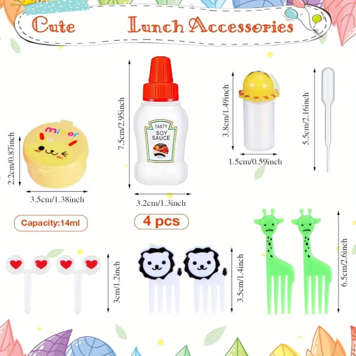 Accesorios para botellas de salsa para niños, cajas bento, incluye palas para comida y minibotellas de kétchup, ideal para la vuelta al cole (55 unidades)