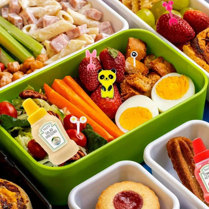 Accesorios para botellas de salsa para niños, cajas bento, incluye palas para comida y minibotellas de kétchup, ideal para la vuelta al cole (55 unidades)