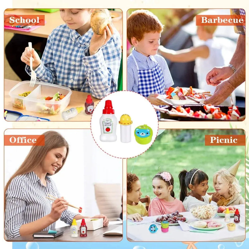 Molho Garrafa Acessórios para Bento Infantil, Caixas Incluindo Pás De Comida, Mini Ketchup Squeeze Bottles, Back to School, 55 Pcs