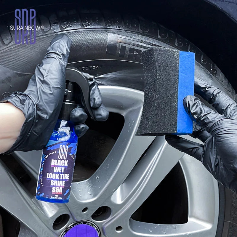 Recubrimiento de brillo para neumáticos de aspecto húmedo negro, recubrimiento transparente para automóviles, aerosol para vinilo y plástico para neumáticos con aspecto húmedo brillante, UV 