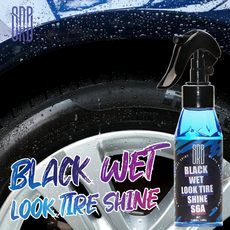 Recubrimiento de brillo para neumáticos de aspecto húmedo negro, recubrimiento transparente para automóviles, aerosol para vinilo y plástico para neumáticos con aspecto húmedo brillante, UV 