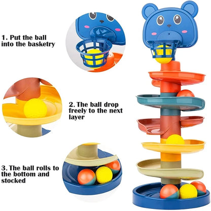 Montessori Baby Rolling Ball Tower Toy, Jogos Educativos para Bebês, Pista de Empilhamento, Brinquedos de Desenvolvimento, 1 2 3 Anos