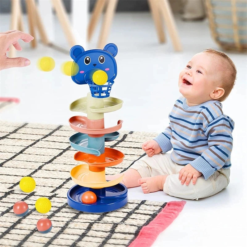 Torre de bolas rodantes Montessori para bebés, juegos educativos, pista de apilamiento, juguetes de desarrollo, 1, 2 y 3 años 