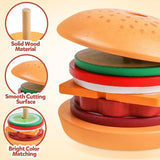 Montessori Wooden Burger Stacking Toys para criança, aprendizado pré-escolar, brinquedos educativos, habilidade motora fina, presente de cozinha para crianças