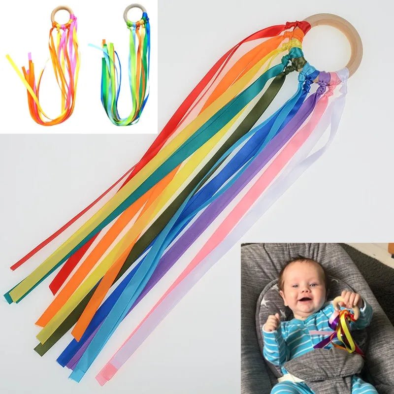 Montessori estilo brinquedo sensorial para recém-nascidos, anel de fita de bebê não tóxico, reconhecimento de cores, desenvolver brinquedo sensorial, livre de BPA
