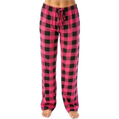 Women Christmas Pajama Pants Autumn Winter Red Black Plaid Printed Straight Trousers Casual Pants Streetwear Clothes 