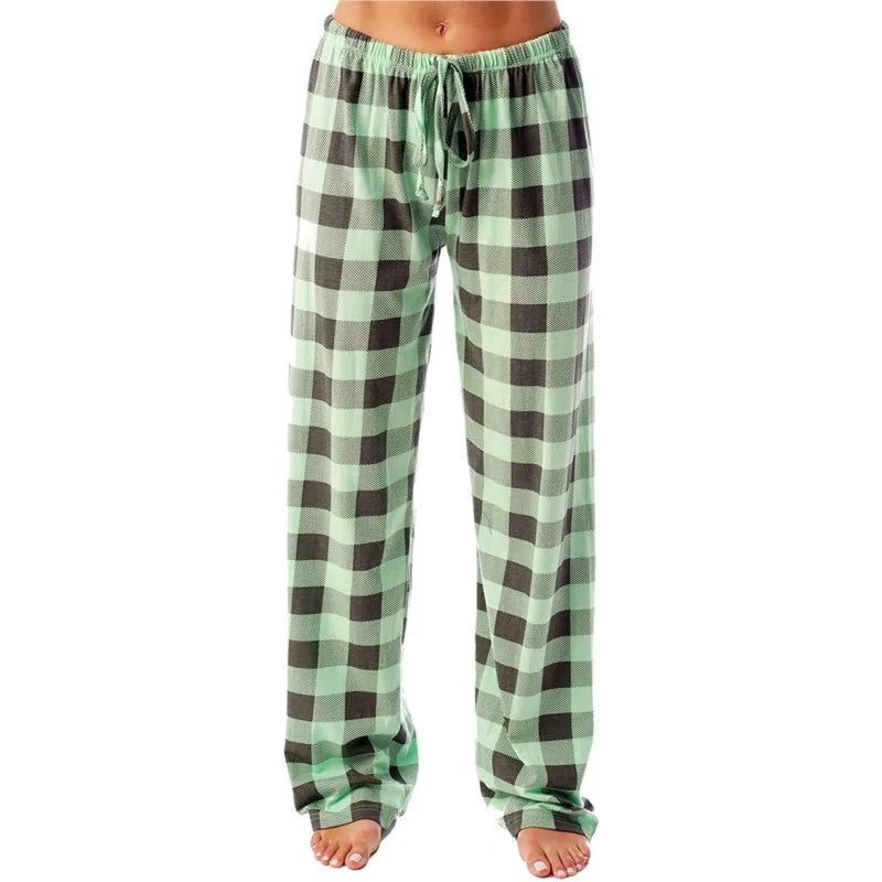 Women Christmas Pajama Pants Autumn Winter Red Black Plaid Printed Straight Trousers Casual Pants Streetwear Clothes 