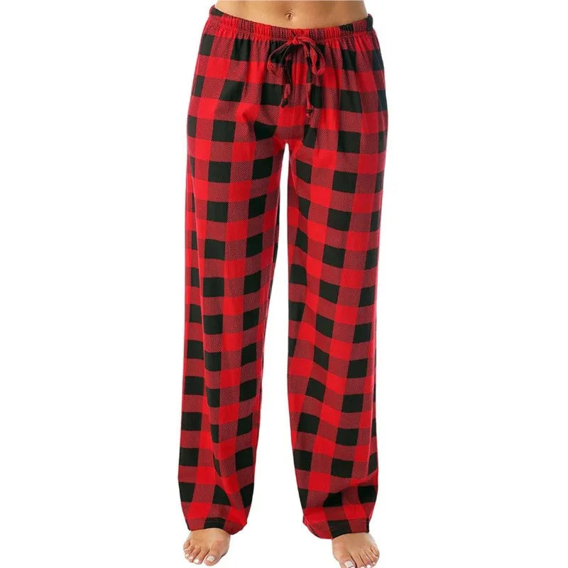 Women Christmas Pajama Pants Autumn Winter Red Black Plaid Printed Straight Trousers Casual Pants Streetwear Clothes 