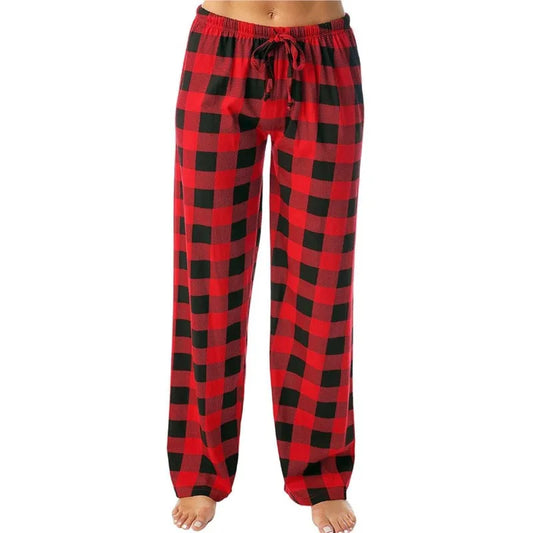 Women Christmas Pajama Pants Autumn Winter Red Black Plaid Printed Straight Trousers Casual Pants Streetwear Clothes 