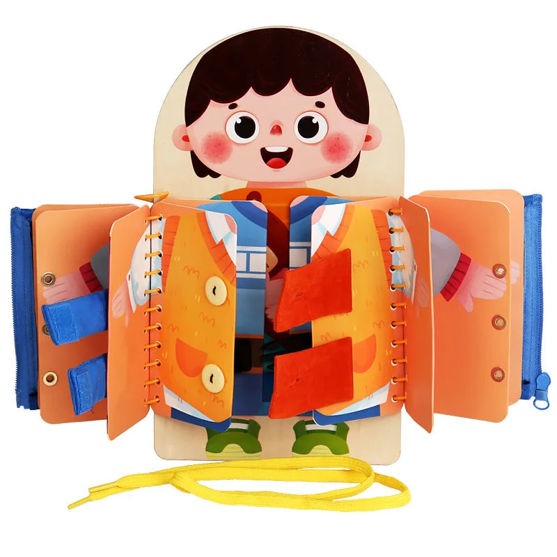 Multi-Layer Wooden Busy Board for Toddlers, Montessori Early Education Games, Toddlers Quiet Books, Sensory Toy, Practice Dressing 