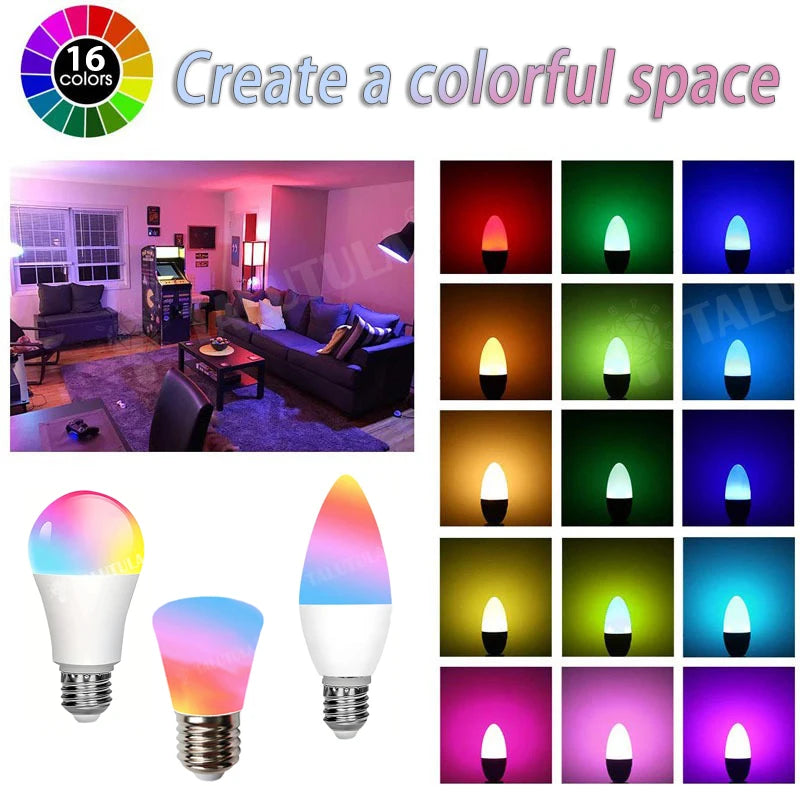 Multicolor RGB Lâmpada LED, 16 Cores, E27 Base, 220V, Iluminação Doméstica, Regulável, 24 Key, Controle Remoto, Atmosfera Neon Light