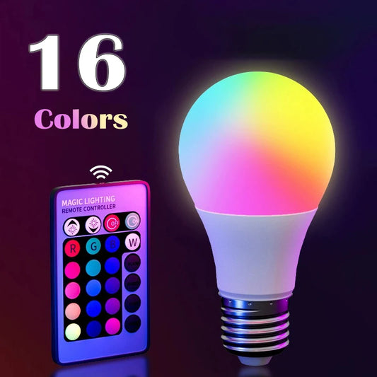 Bombilla LED RGB multicolor, 16 colores, casquillo E27, 220 V, iluminación para el hogar, regulable, 24 teclas, control remoto, luz de neón ambiental 