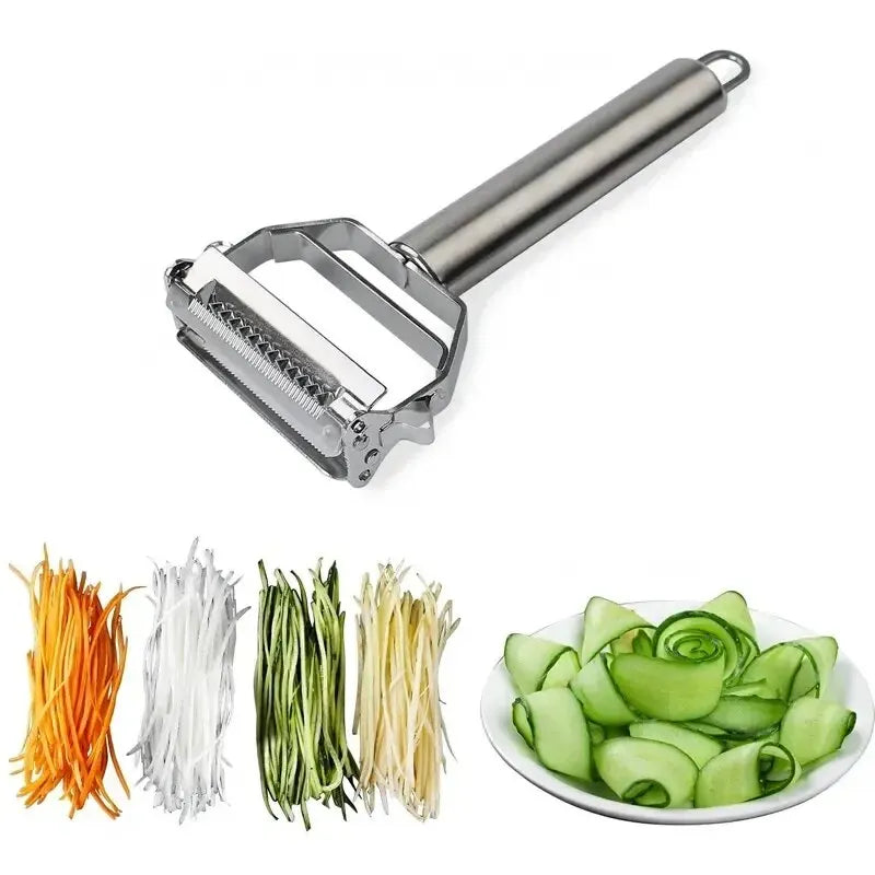 Pelador Juliana Multifunción de Acero Inoxidable, Rallador de Verduras y Frutas, Cortador de Papas, Triturador, Herramienta de Cocina, 4 en 1