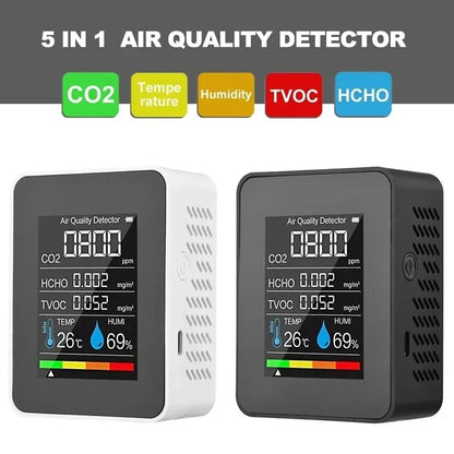 Multifunctional 5in1 Digital CO2 Meter Temperature Humidity Tester Carbon Dioxide TVOC HCHO Detector Air Quality Monitor 