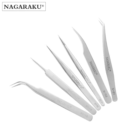 Pinzas para extensiones de pestañas NAGARAKU, maquillaje profesional, pinzas clásicas de volumen preciso, pinzas de maquillaje de acero inoxidable 