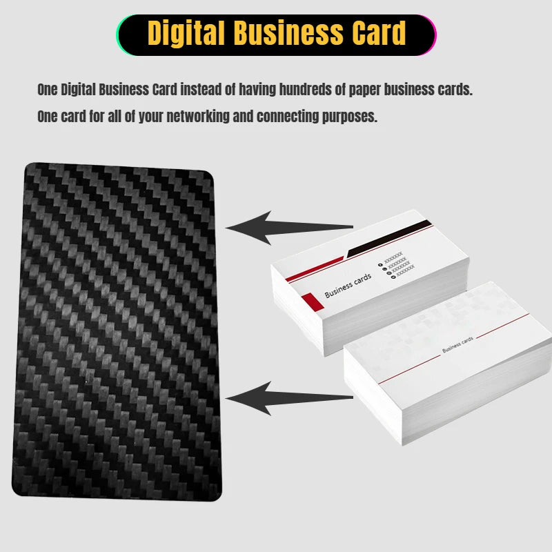 NFC Carbon Fiber Cartão de Visita, Smart Name Card, Social Recognition Card, Leitura rápida, Ntag 215, Digital, 5pcs