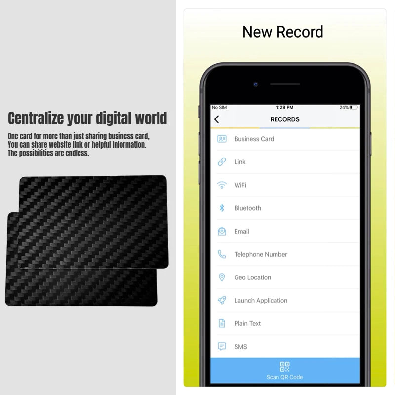 NFC Carbon Fiber Smart Card, NFC Business Card, Leitura rápida Ntag 215, Cartão NFC em branco, Cartão de visita digital, Partilha social, 1 peça