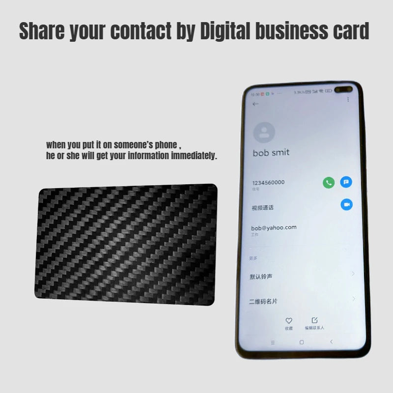 NFC Carbon Fiber Smart Card, NFC Business Card, Leitura rápida Ntag 215, Cartão NFC em branco, Cartão de visita digital, Partilha social, 1 peça