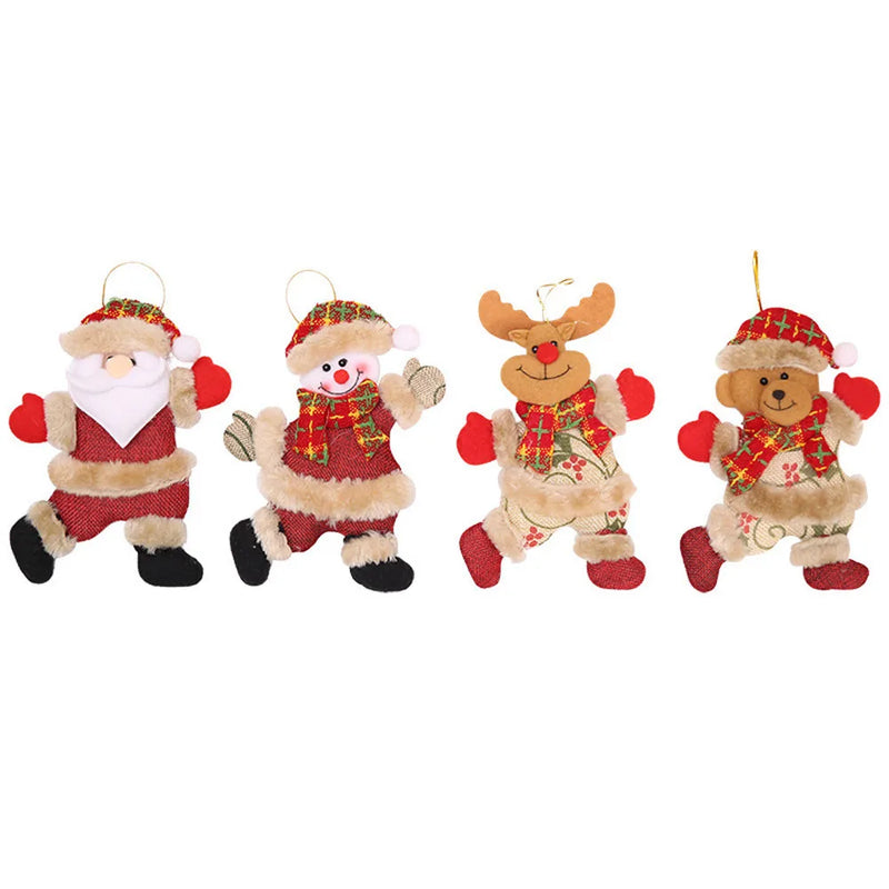 Christmas Ornaments Gift, Santa Claus, Snowman, Tree Toy, Doll Hang Decorations, 4Pcs 