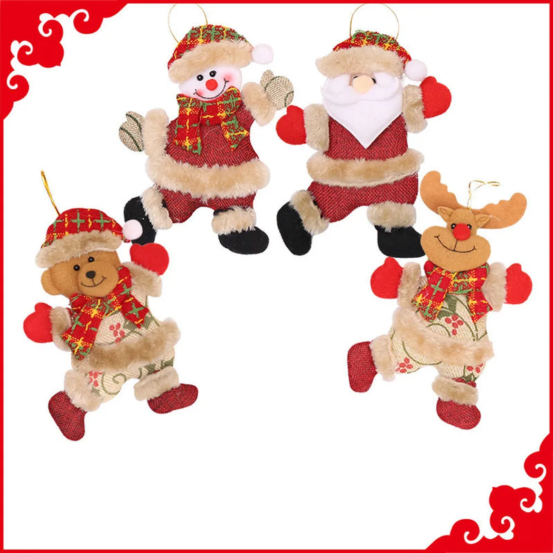 Christmas Ornaments Gift, Santa Claus, Snowman, Tree Toy, Doll Hang Decorations, 4Pcs 