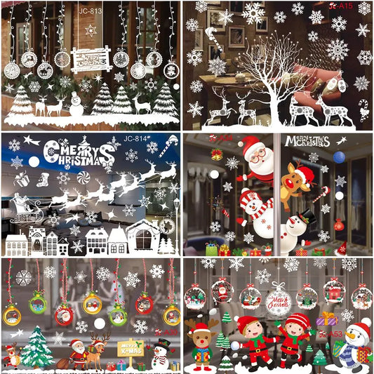Pegatinas navideñas para ventanas de niños, calcomanías de pared, decoraciones navideñas para el hogar, Año Nuevo 