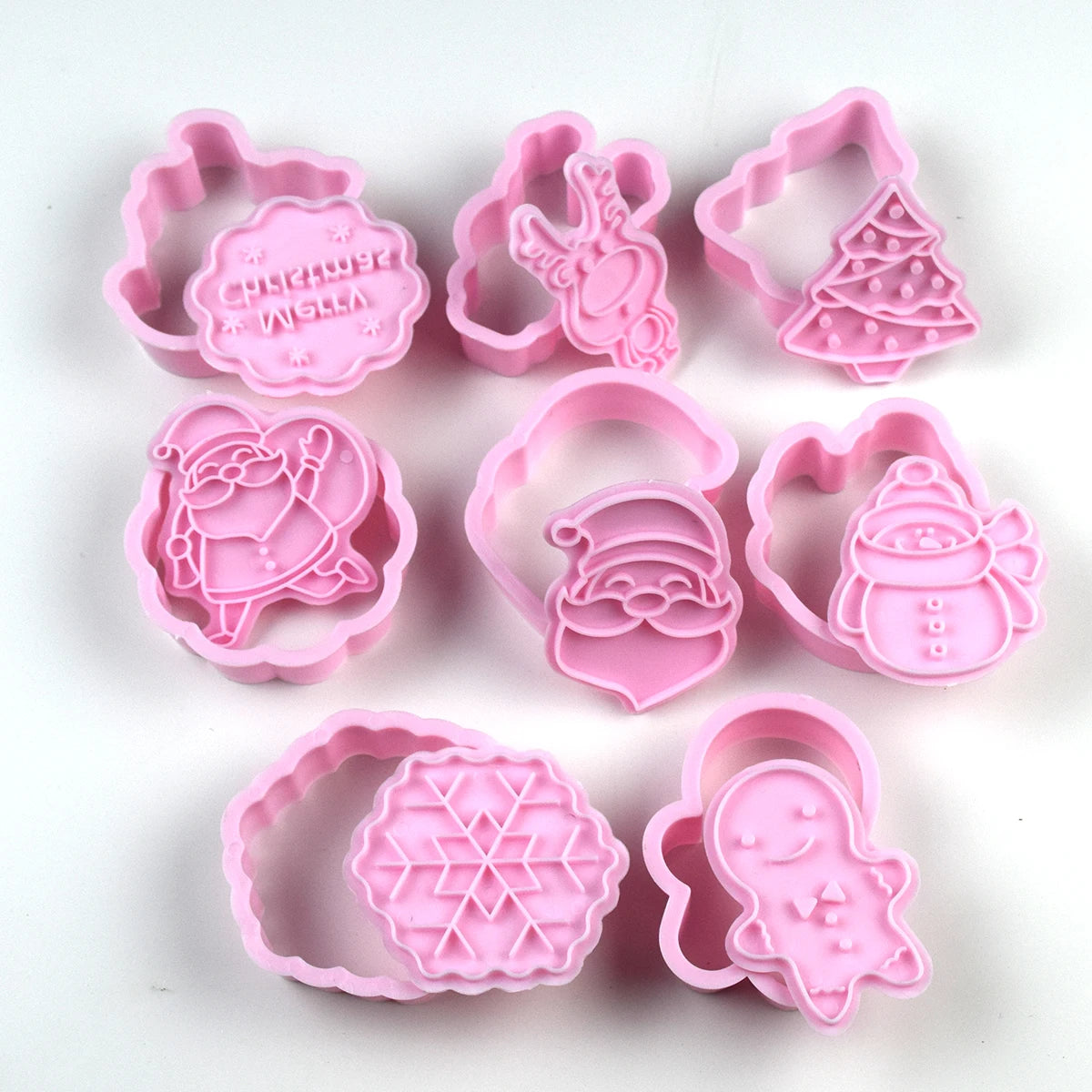 Natal Papai Noel Plastic Cookie Press, Molde De Biscoito, Cookie Stamp, Confeitaria Cozimento De Cozinha, Ferramentas De Pastelaria, 8 Pcs