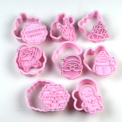 Natal Papai Noel Plastic Cookie Press, Molde De Biscoito, Cookie Stamp, Confeitaria Cozimento De Cozinha, Ferramentas De Pastelaria, 8 Pcs