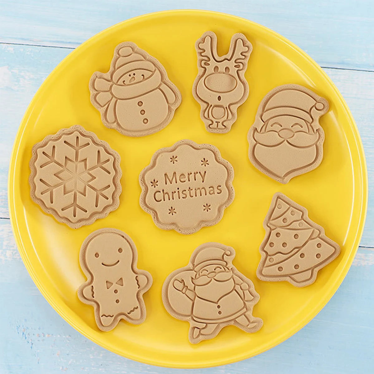 Natal Papai Noel Plastic Cookie Press, Molde De Biscoito, Cookie Stamp, Confeitaria Cozimento De Cozinha, Ferramentas De Pastelaria, 8 Pcs