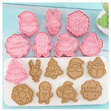 Natal Papai Noel Plastic Cookie Press, Molde De Biscoito, Cookie Stamp, Confeitaria Cozimento De Cozinha, Ferramentas De Pastelaria, 8 Pcs