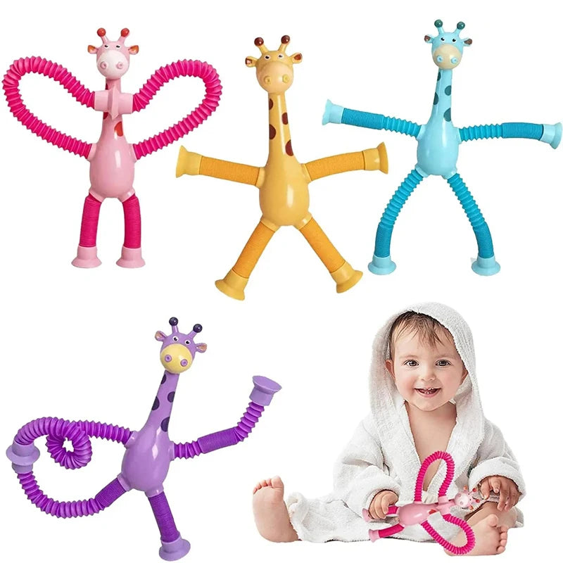 Juguetes navideños con ventosa para niños, tubos de pop, antiestrés, jirafa telescópica, juguete educativo Montessori, regalo para niños 