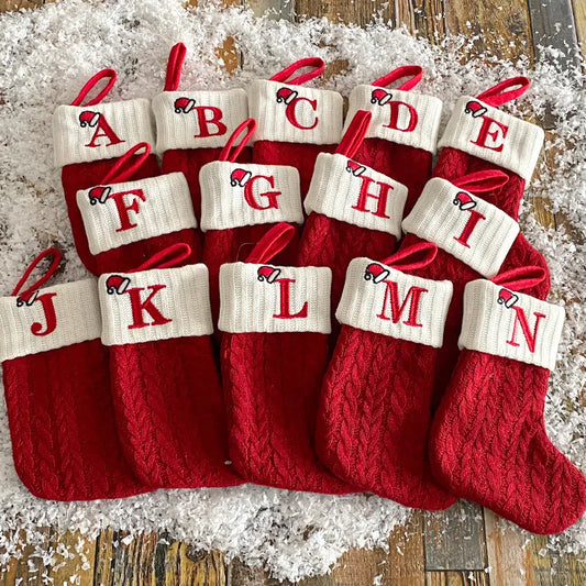 Calcetines navideños tejidos con el alfabeto, adornos para el árbol, decoración del hogar, Navidad, Año Nuevo, regalo de Navidad, 2025, 2024 