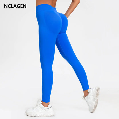 Nclagen sem costura impacto leggings mulheres esportes calças de yoga baixa faixa com nervuras agachamento à prova ginásio fitness treino scrunch bum collants