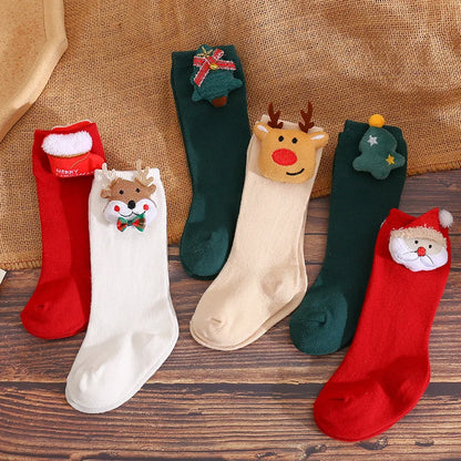 Newborn's Cotton Christmas Socks, acessórios de bebê, arco feminino, meias de chão, crianças, criança, ano novo, meias infantis