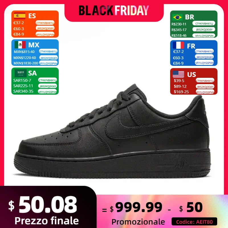 Zapatillas de skate Nike Air Force 1 Low Retro para hombre y mujer, clásicas, negras, informales, cómodas, AF1 