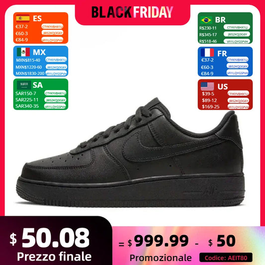 Zapatillas de skate Nike Air Force 1 Low Retro para hombre y mujer, clásicas, negras, informales, cómodas, AF1 