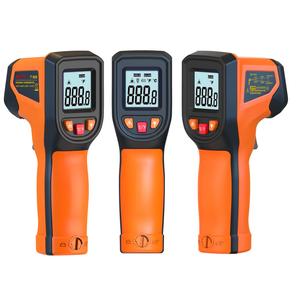 Termómetro infrarrojo portátil NJTY T600 para comprobar la temperatura de cocción, horno de pizza, parrilla y motor. Lectura láser de la temperatura superficial. 